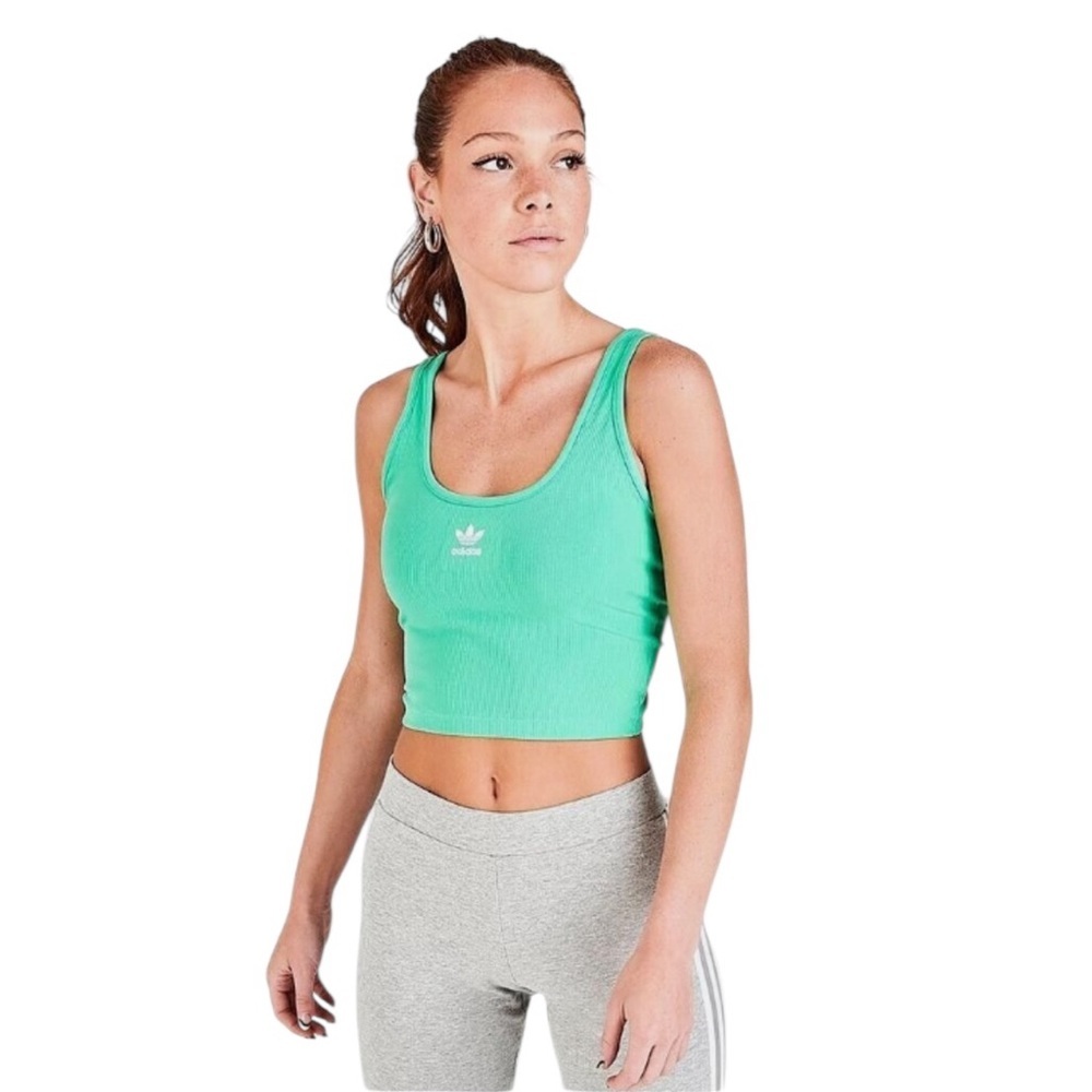Adidas Ribbed Crop Tank Top Women Small Green